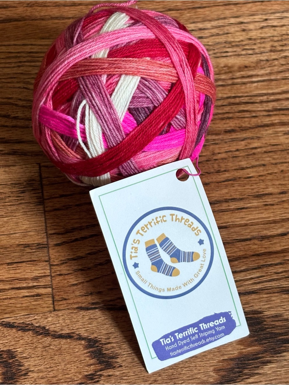 Tia’s Terrific Threads Yarn Self Striping Sock Pink Fingering Superwash Wool